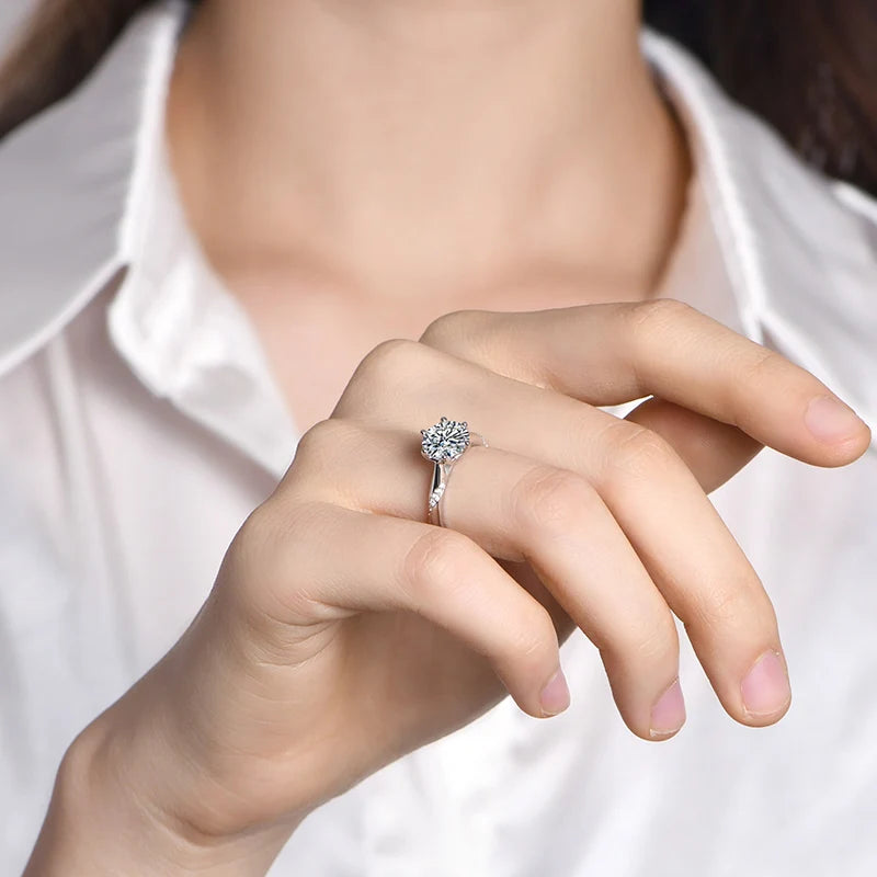 925 Sterling Silver Ring 1Ct 2Ct 3Ct Classic Style Moissanite Diamond Ring Wedding Party Anniversary Ring for Women Fine Jewelry