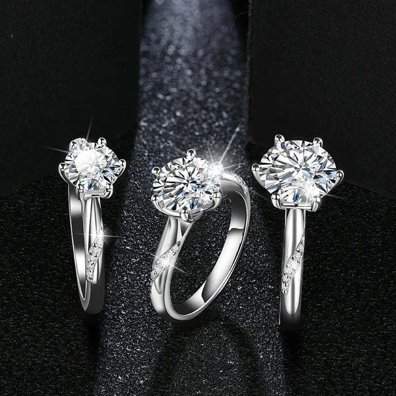 925 Sterling Silver Ring 1Ct 2Ct 3Ct Classic Style Moissanite Diamond Ring Wedding Party Anniversary Ring for Women Fine Jewelry