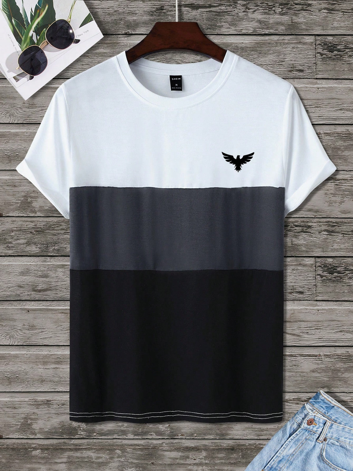 Manfinity Roughcore Men Eagle Print Colorblock Tee
