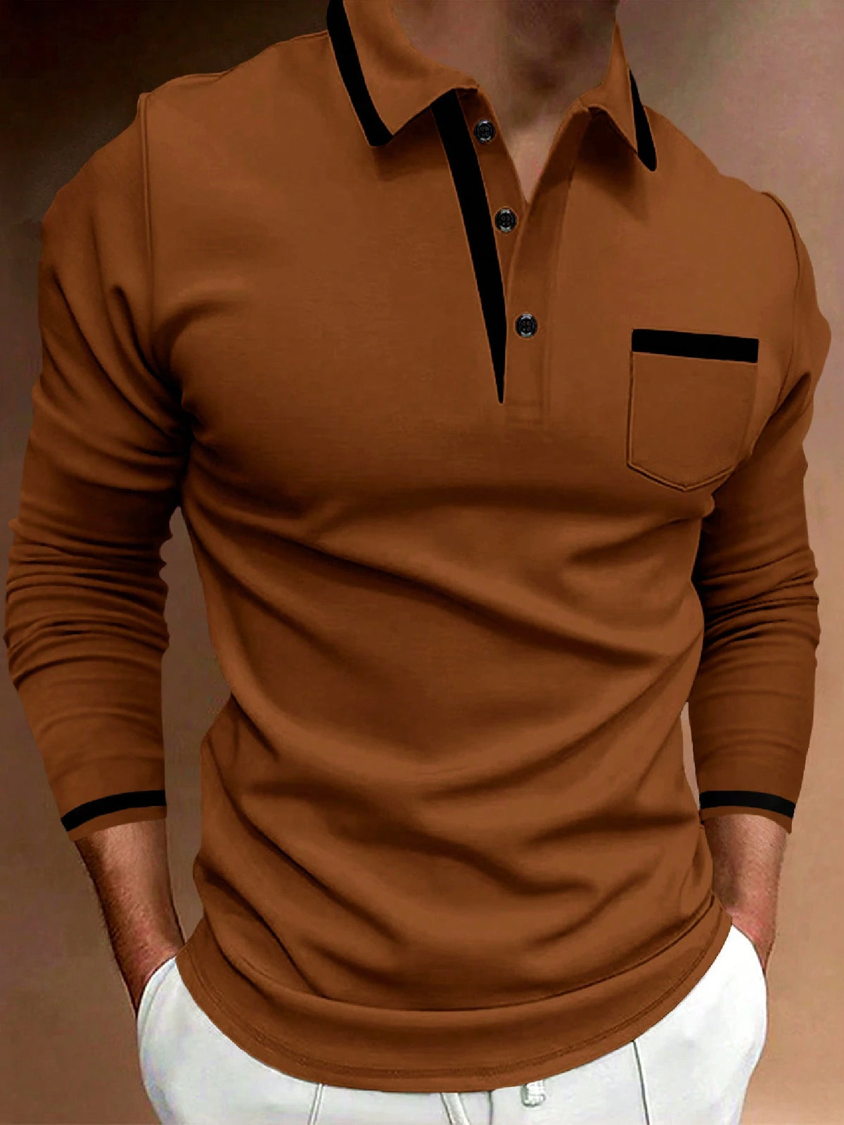 Manfinity Homme Men Long Sleeve Quarter Button Casual Work Cotton Polo Shirt, Boyfriend Gift, Fall Cotton, Formal